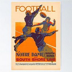 Vintage Notre Dame Football South Shore Line Art Deco Print Early 20th Century Sports & Travel Memorabilia Poster