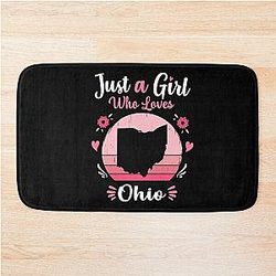 Just a Girl Who Loves Ohio Pink Retro Vintage Gift Idea Bath Mat