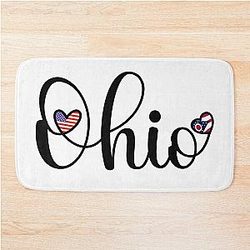 I Love Ohio Bath Mat with Heart Shaped Flags Featuring an Ohio Script