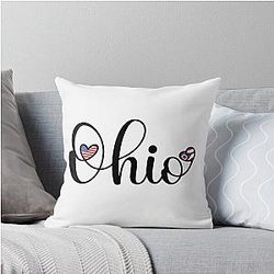 I Love Heart Ohio Script With Shaped Flags Throw Pillow