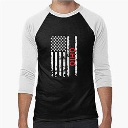 Ohio USA American Flag Baseball Sleeve T-Shirt