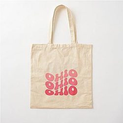 Cotton Tote Bag in Pink and White Ohio Wavy Retro Design