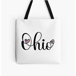 I Love Ohio Script With Heart Shaped Flag All Over Print Tote Bag