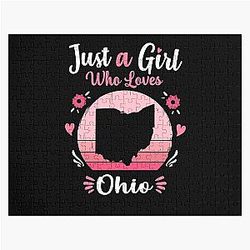 Just a girl who loves Ohio pink vintage gift idea jigsaw puzzle