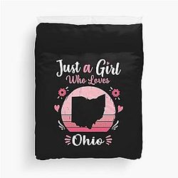Just A Girl Who Loves Ohio Vintage Pink Retro Gift Duvet Cover