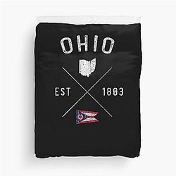 Ohio State Crossed Lines With Flag Vintage Distressed Duvet Cover