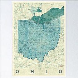 Ohio Vintage Blue Map Poster