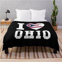 I Love Ohio State Flag Throw Blanket