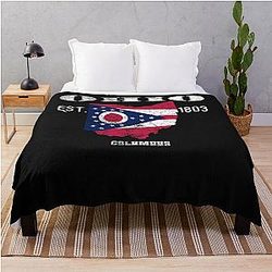 Vintage Ohio US State Flag and Map City Throw Blanket