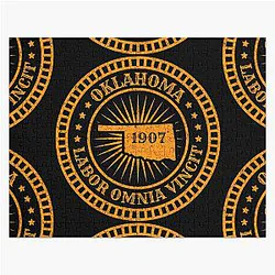 Oklahoma Sooner State Map Slogan Labor Omnia Vincit USA 1907 Jigsaw Puzzle