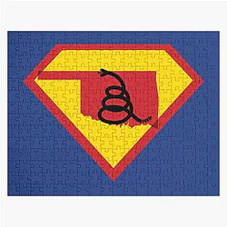 Oklahoman Sooner Snake Shield - Freedom Is The Superpower - Modern Gadsden Flag - Dont Tread On Me Superhero OKLAHOMA Design Jigsaw Puzzle