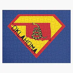 OKLAHOMAN SHIELD - Freedom Is The Superpower -  Gadsden Snake Flag - Dont Tread On Me SUPERHERO OKLAHOMA spellout design Jigsaw Puzzle