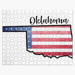 Oklahoma State Outline with Patriotic American Flag Jigsaw Puzzle