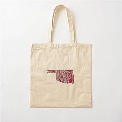 Crimson and Cream Oklahoma Cotton Tote Bag