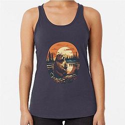 Vintage Oregon Beaver Illustration Nature Art from the PNW Racerback Tank Top