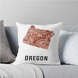 Oregon Map Art Brown Throw Pillow