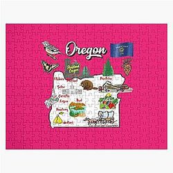 Illustrated Map of Oregon with major Cities and symbols Jigsaw Puzzle