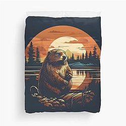 Vintage Oregon Beaver Illustration Nature Art from the PNW Duvet Cover