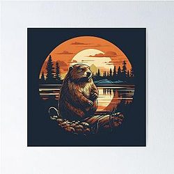 Vintage Oregon Beaver Illustration Nature Art from the Pacific Northwest Poster
