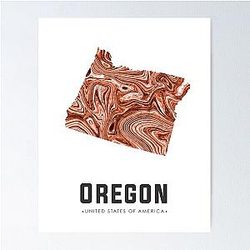Oregon Map Art Abstract Brown Poster