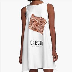 Oregon Map Art Abstract Brown A-Line Dress