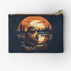 Vintage Oregon Beaver Illustration - Nature Art PNW Zipper Pouch
