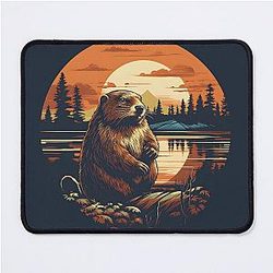Vintage Oregon Beaver Illustration Nature Art from PNW Mouse Pad