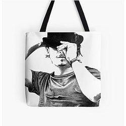 Orlando Bloom Hat Pencil Drawing All Over Print Tote Bag