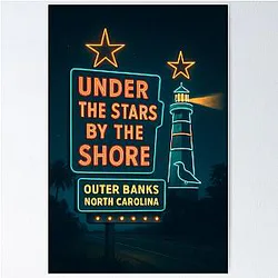 Outer Banks Neon Motel Under the Stars Glow Poster