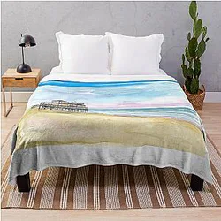 Outer Banks Stilt House Sea Throw Blanket