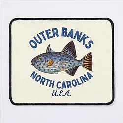 Retro Fish Outer Banks North Carolina Navy Text Island Beach Mouse Pad
