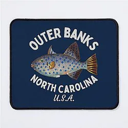 Retro Fish Outer Banks North Carolina Silver Text Island Beach Mouse Pad