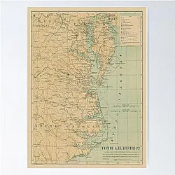 Vintage Outer Banks & Chesapeake Bay Lighthouse Map Poster