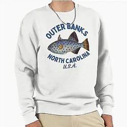 Retro Outer Banks North Carolina Navy Text Island Beach Pullover Sweatshirt