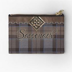 Outlander Leather and Tartan with Metal Flower Zipper Pouch