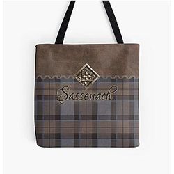 Outlander Leather with Tartan, Metal Flower Accent All Over Print Tote Bag
