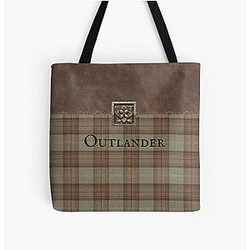 Outlander Leather Tote Bag with Tartan and Metal Flower Accent All Over Print