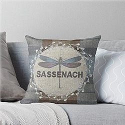Outlander Fraser Tartan Kilt Sassenach Dragonfly Thistle Throw Pillow