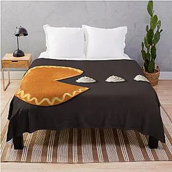 Retro 80s Pac-Man Arcade Game Inspired Pumpkin Pie Eating Whipped Cream Ghosts Blanket