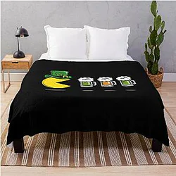 Pac-Man St. Patrick's Day Beer Style Throw Blanket