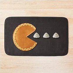 Retro 80s Pac-Man Arcade Game Pumpkin Pie Eating Whipped Cream Ghosts Bath Mat
