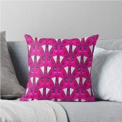 Pink geometric cats Throw Pillow