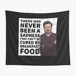 Ron Parks and Recreation Breakfast Quote Tapestry