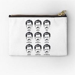 Ron Swanson Emotions Happy Sad Intrigued Cheerful Excited Eager Confused Hysterical Zipper Pouch