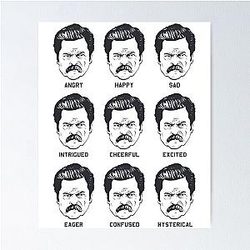 Ron Swanson Emotions Parks Recreation Angry Happy Excited Eager Confused Hysterical Poster