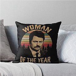 Woman of the Year Vintage Throw Pillow for Ron Swanson Parks and Recreation