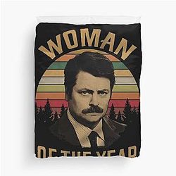 Woman of the Year Vintage Ron Swanson Parks and Recreation Duvet Cover