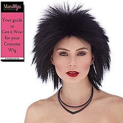 Short Punk Rocker Color 1 Black Sepia Wigs Pat Benatar Ziggy Stardust Synthetic Part MaxWigs Costume Wig Care Booklet