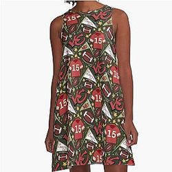 Patrick Mahomes chiefs Pattern A-line Dress (Khaki Green)