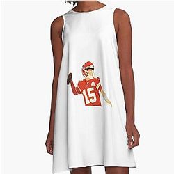 Patrick Mahomes Kansas City Chiefs Number 15 Faceless Portrait A-Line Dress